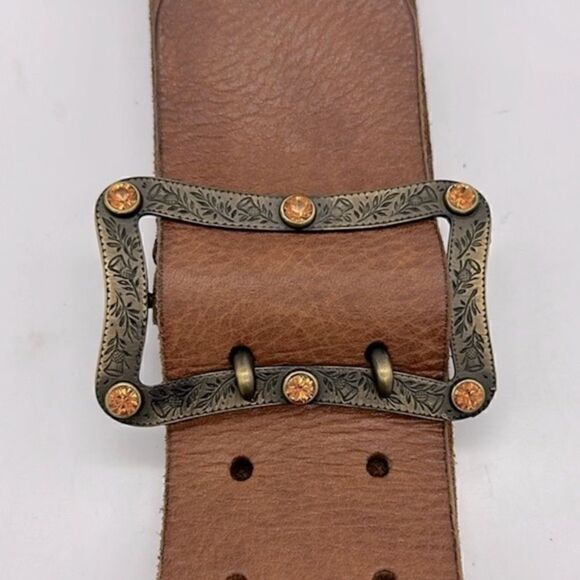 Ralph Lauren Italian Embellished Brass Buckle Calfskin Contour Belt main image 14